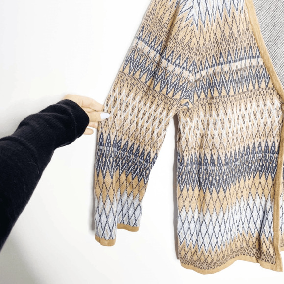 Pendleton Mya Cardigan Sweater tan blue southwestern diamonds one button XL - Picture 5 of 7